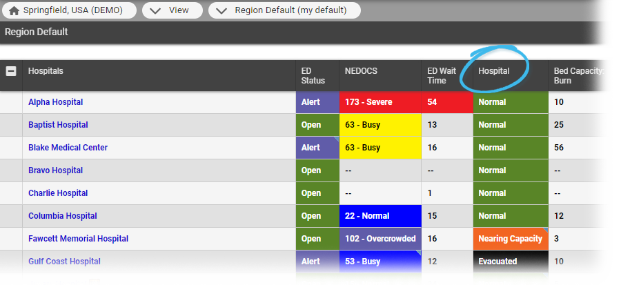 EMResource Region Default View Column Header Definition